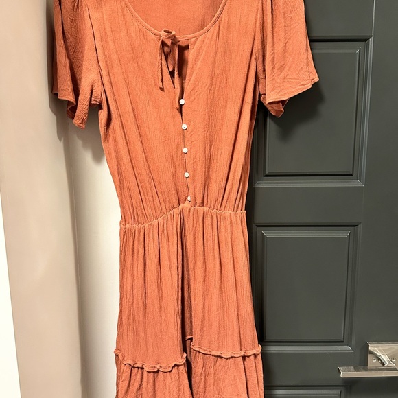 Abercrombie & Fitch Tiered Ruffle Mini Dress Terracotta Rust Orange Size Small - Picture 2 of 7